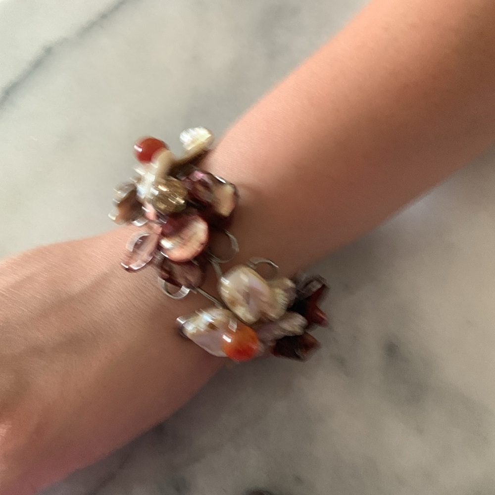 Handcrafted Cuff Bracelet with Pearl and Beads